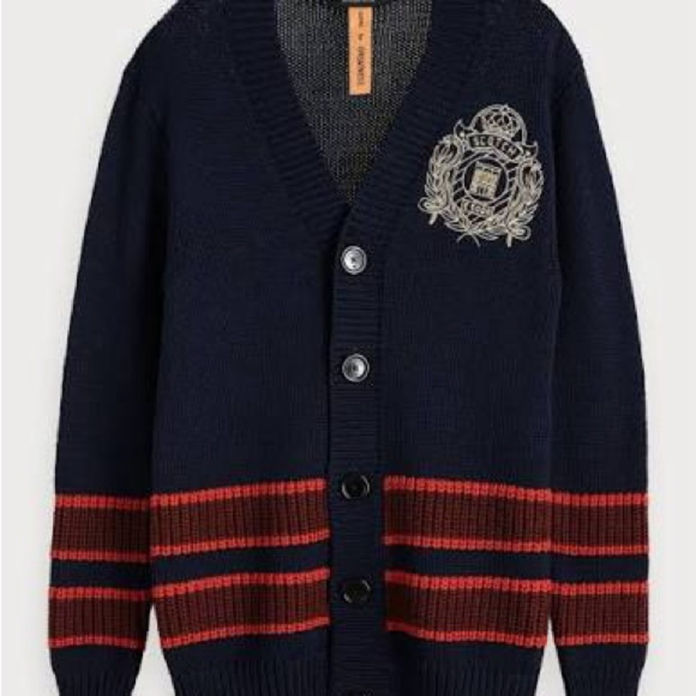 Scotch & Soda Navy and Red Varsity Cardigan